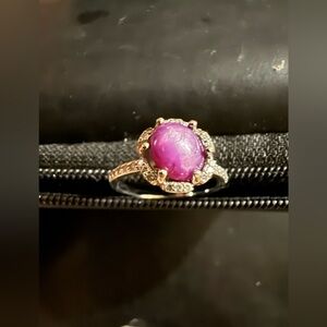 Genuine purple star ruby size 6 silver plated ring